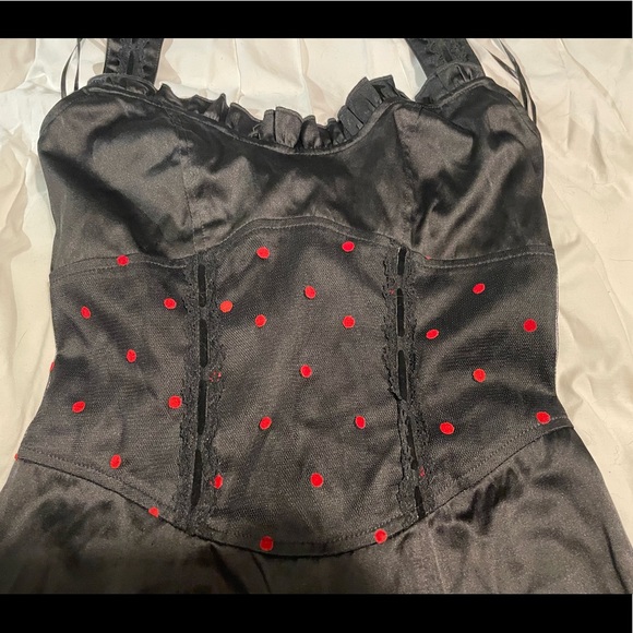 Lip Service Pin Me Up Lot: Corseted Halter Dress + fingerless satin gloves Small - Picture 5 of 10